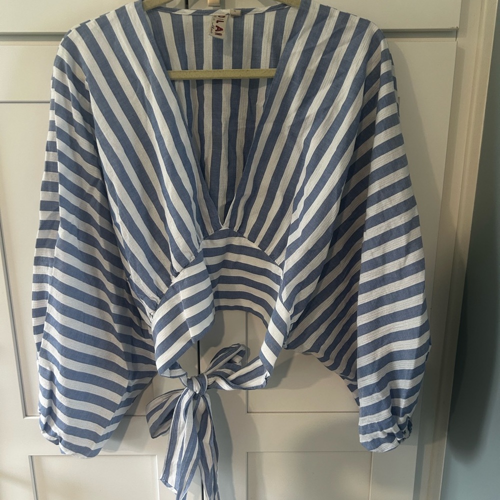 Dolan Blue and White Striped Blouse